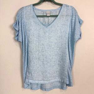 Chico’s Light Blue Linen Short Sleeve Top 0/S